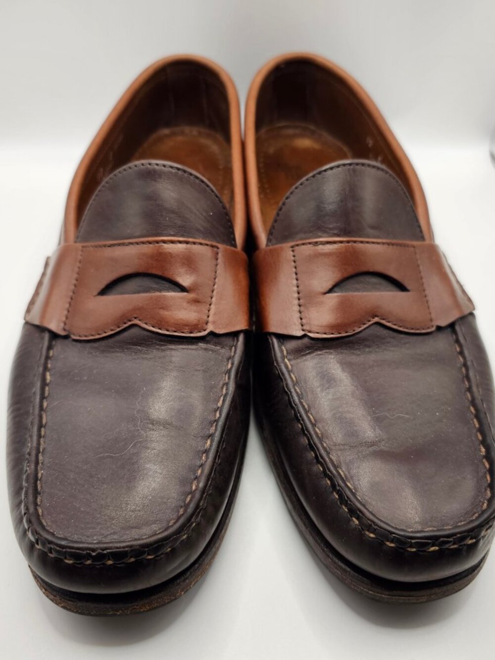 Allen Edmonds Burke Two Tone Brown Penny Loafers Mens 12 E